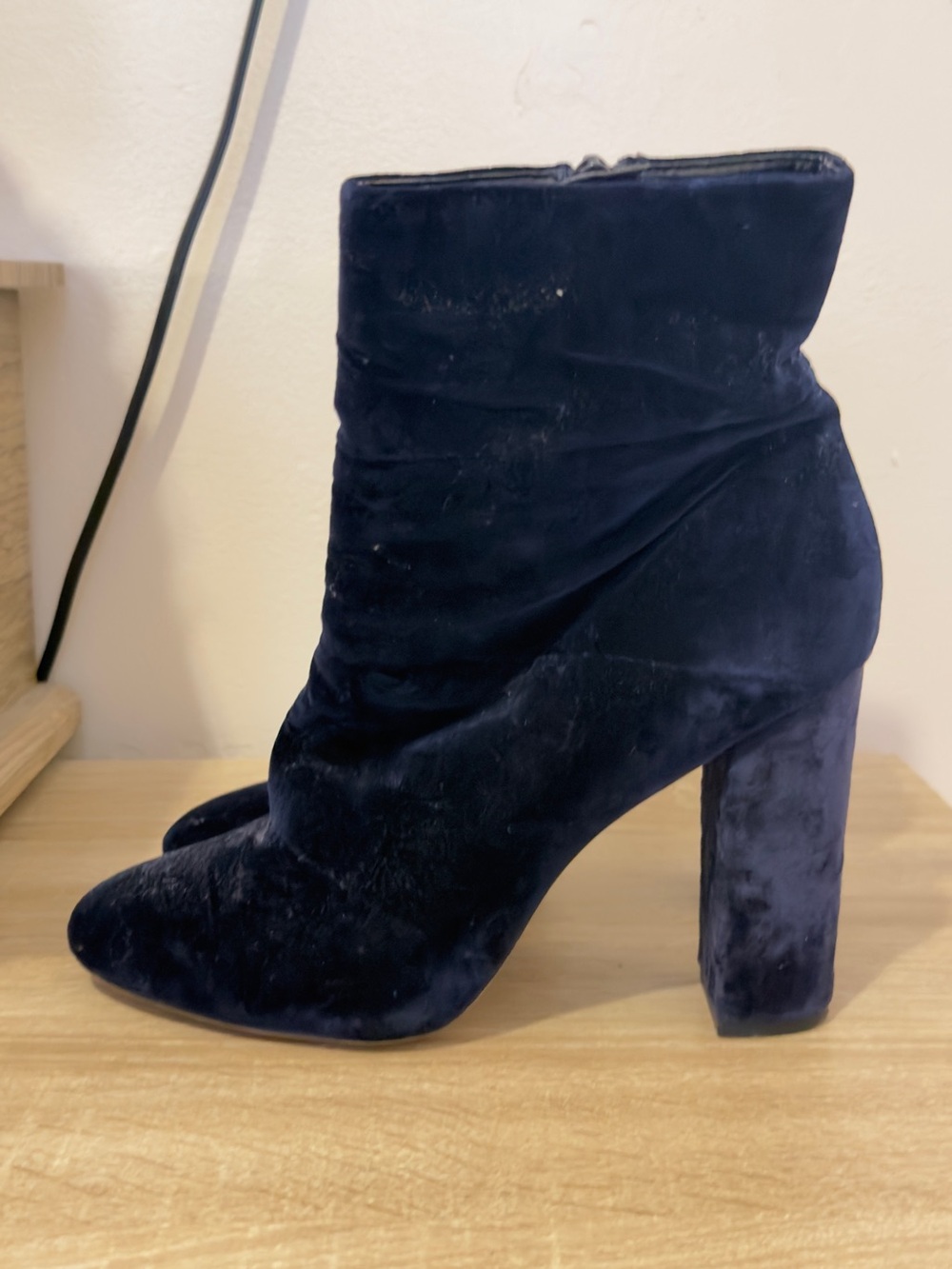 BCBGeneration Navy Velvet Block Heel Ankle Boots